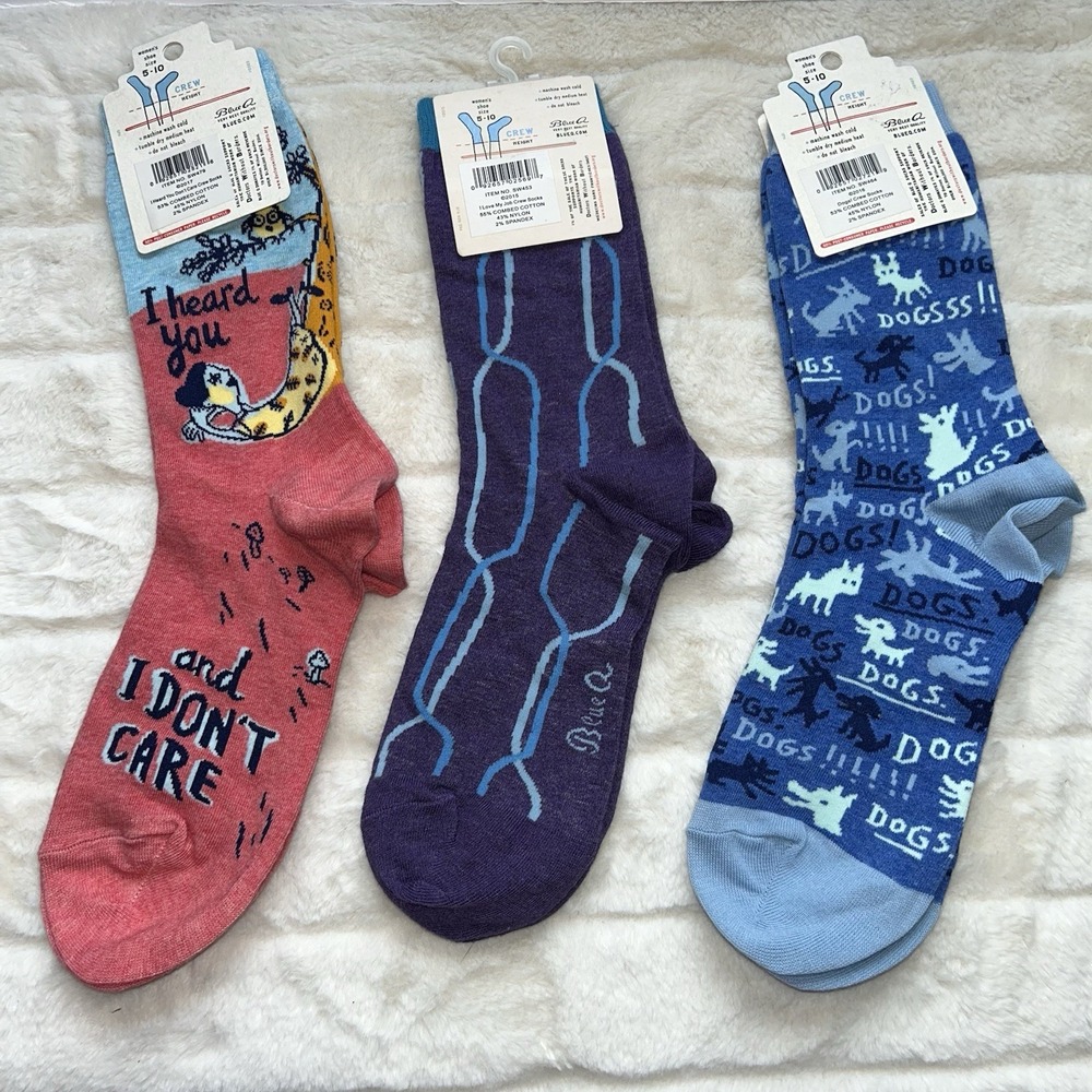 Lot Of 3 NWT Blue Q  Women's Crew Socks Dog Job - Picture 2 of 8